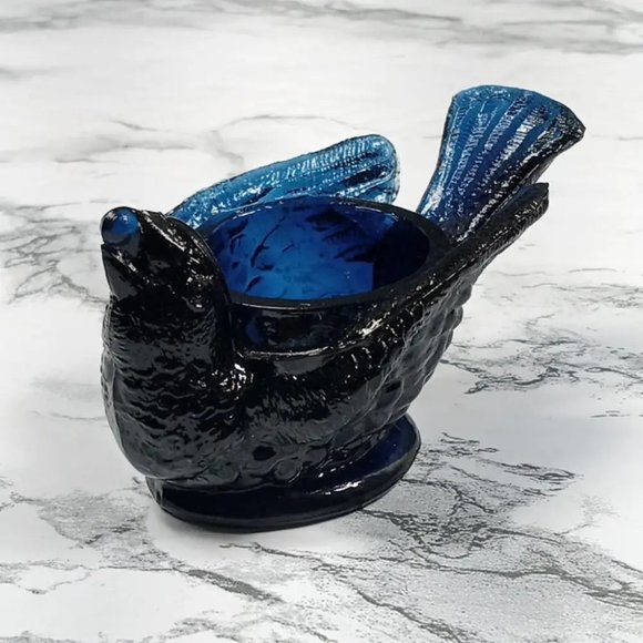 Degenhart Glass Bird & Berry Trinket Paperweight Open Salt Vtg - Picture 3 of 8